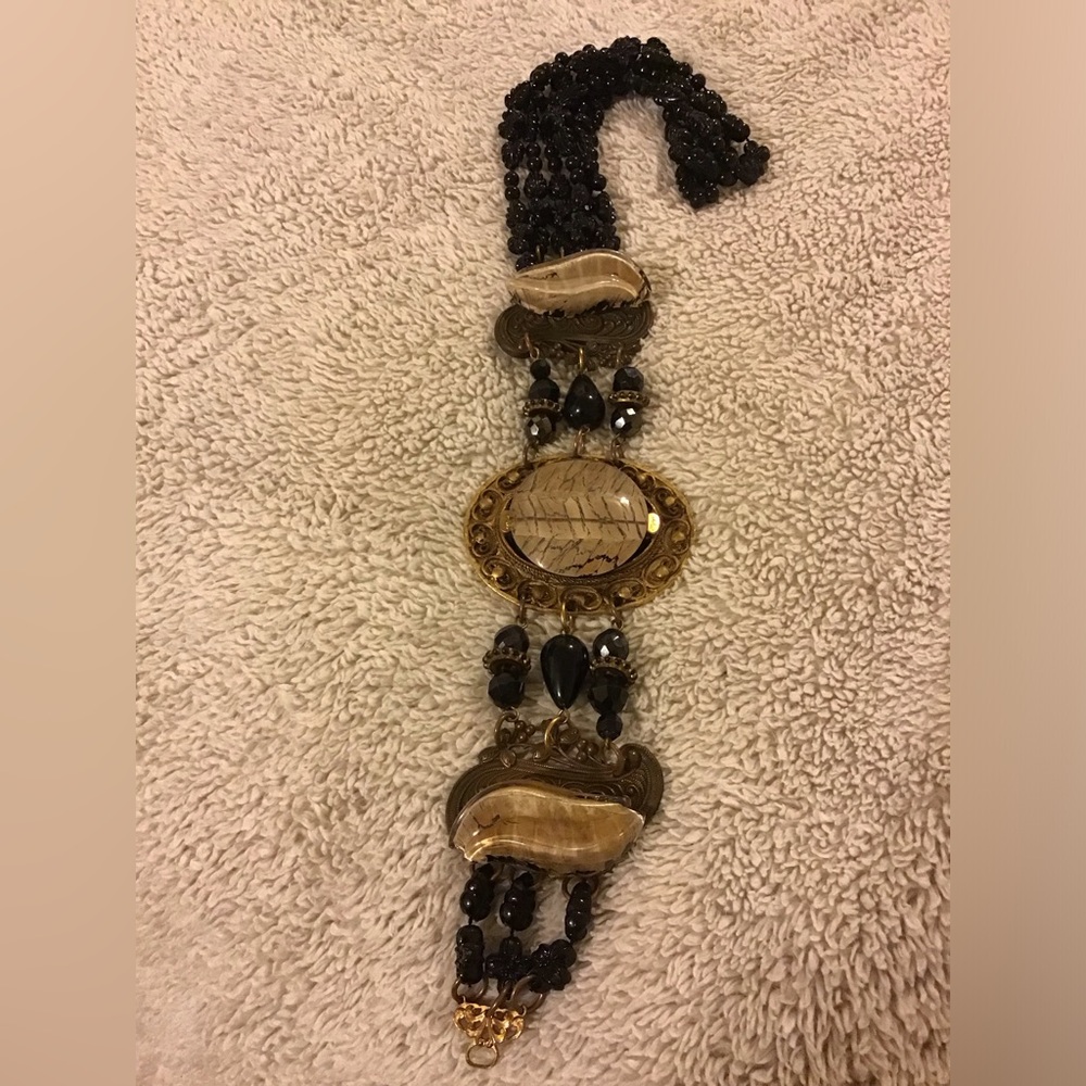 MAYA EVANGELISTA VINTAGE BEAD STONE NECKLACE 1980s GUC DESIGNER CONVERTIBLE